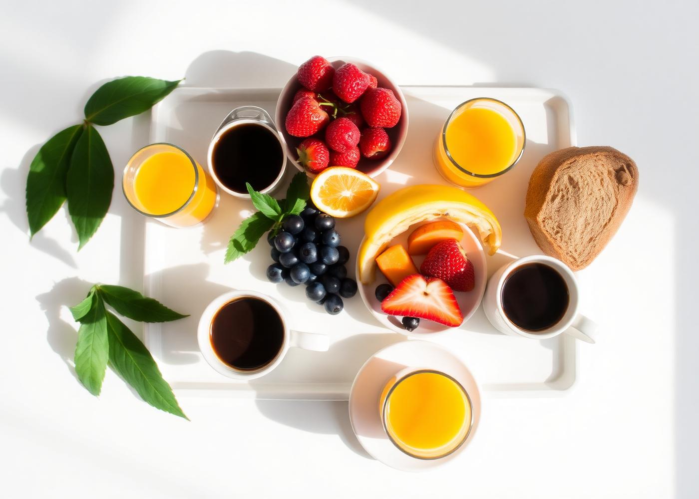 Café da manhã opcional da Pousada Garoupa com frutas, pães e café